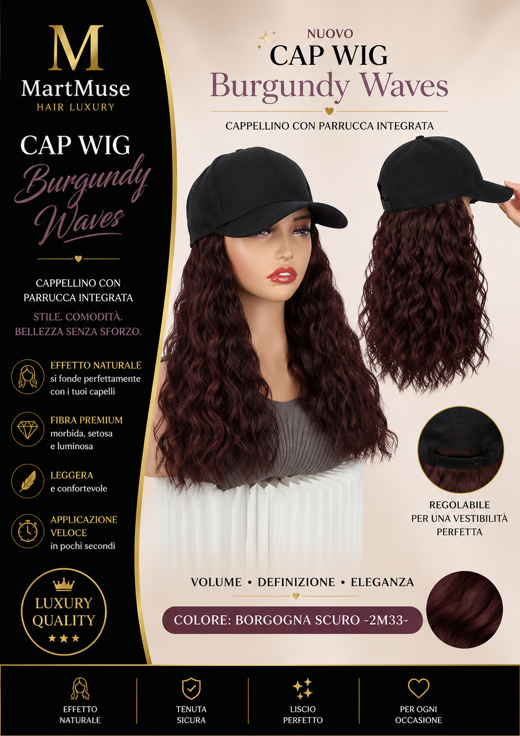 Cappellino con Parrucca Integrata Wave Luxury