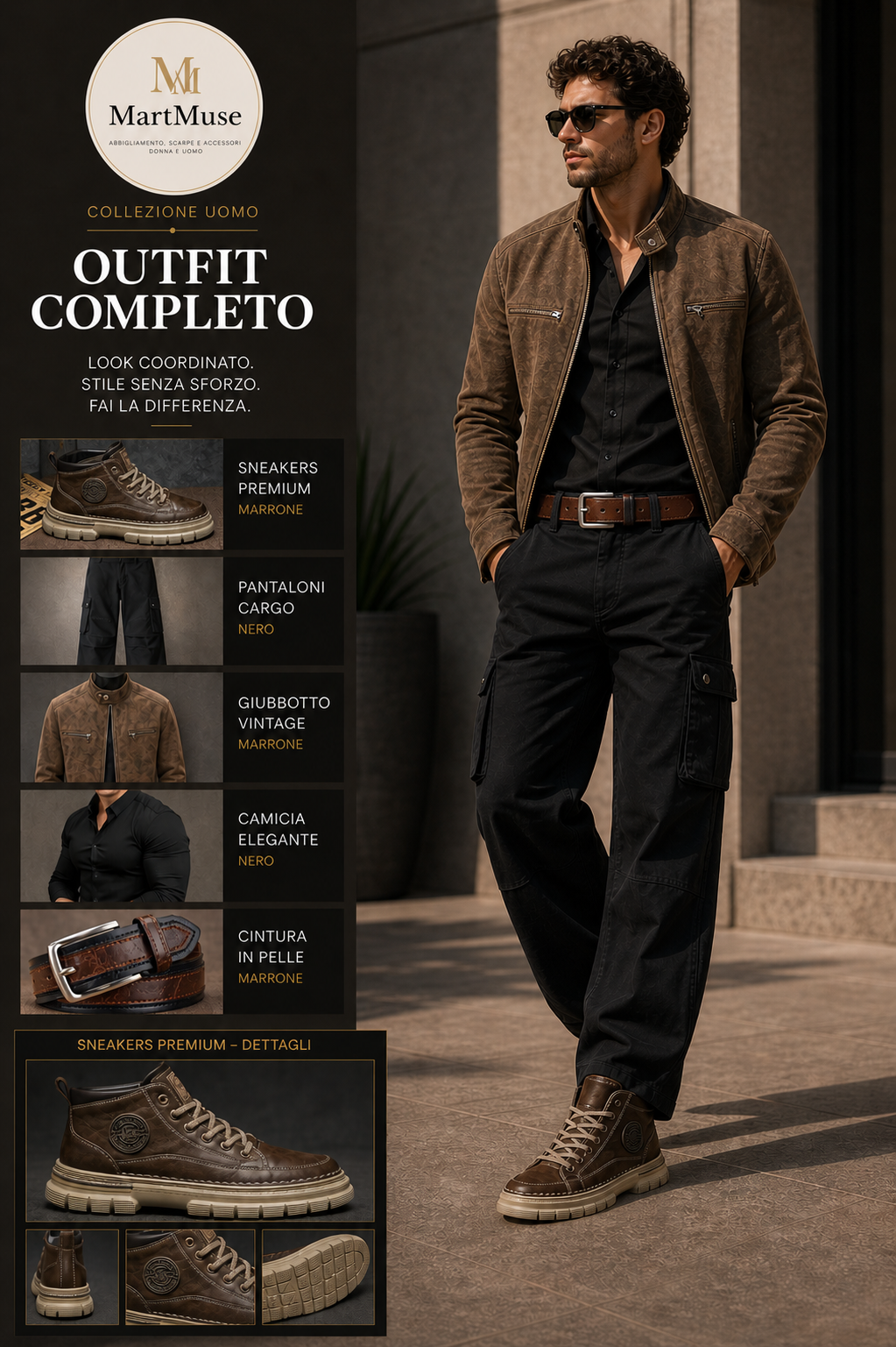 Outfit Completo Casual Nero/Marrone
