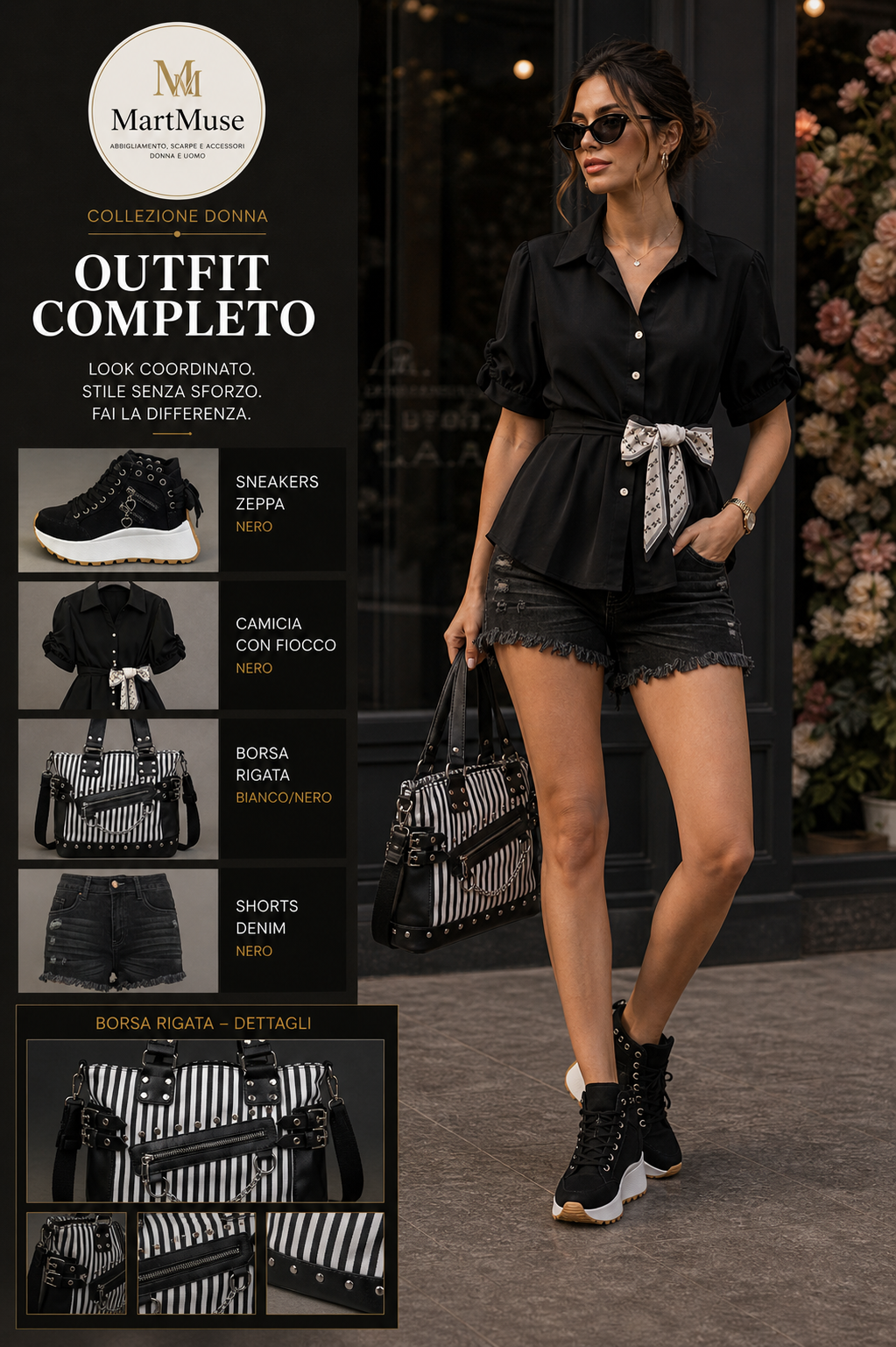 Outfit Completo Casual Bianco/Nero Donna (4 pezzi)
